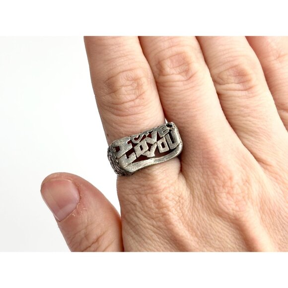 I Love You - Hand Carved Straight Shank 925 Sterling Silver Vintage Ring - sz 9 - Picture 11 of 12